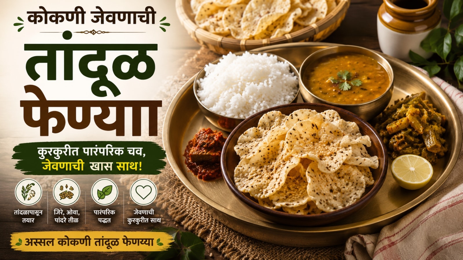 कोकणी जेवणासोबत वाढलेल्या पारंपरिक तांदूळ फेण्या